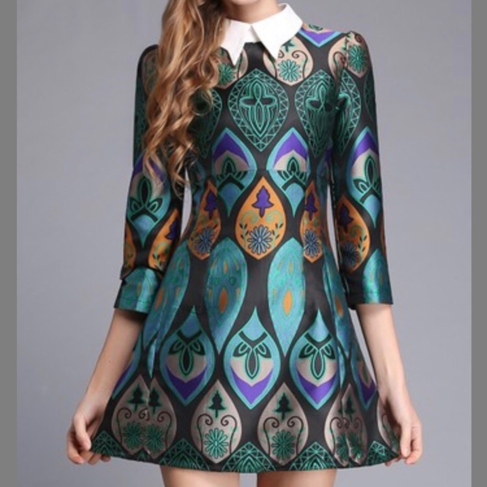 NWT Geometric Peter Pan A-Line Dress